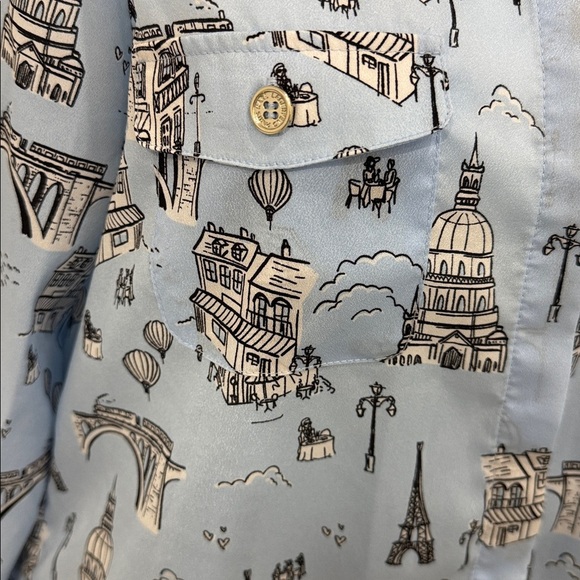 Karl Lagerfeld Light Blue Parisian Print Button Down Collared Long Sleeve Shirt - Picture 2 of 6